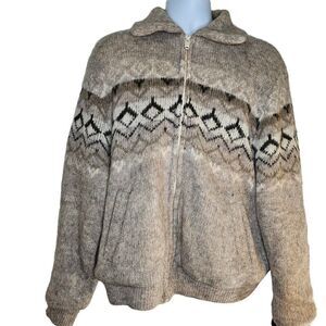 Vintage 70s Runox Denmark Sweater Jacket Mens Size L Brown Wool Fair Isle